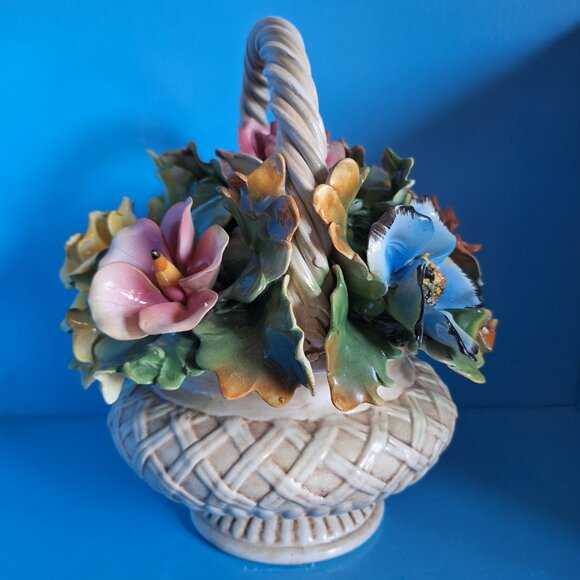 Vintage Capodimonte Centerpiece Pink Yellow Blue Lavender Flower Basket / Italy - Picture 4 of 8